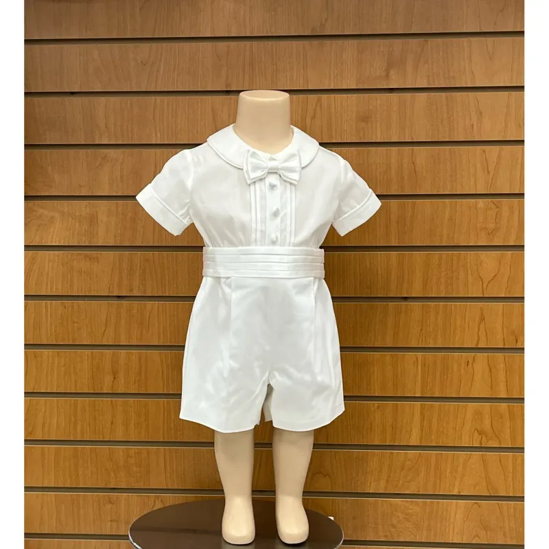 3PC SHORT SET LINEN CREAM SHIRT SHORTS & CUMBERBAND BOWTIE / A280015