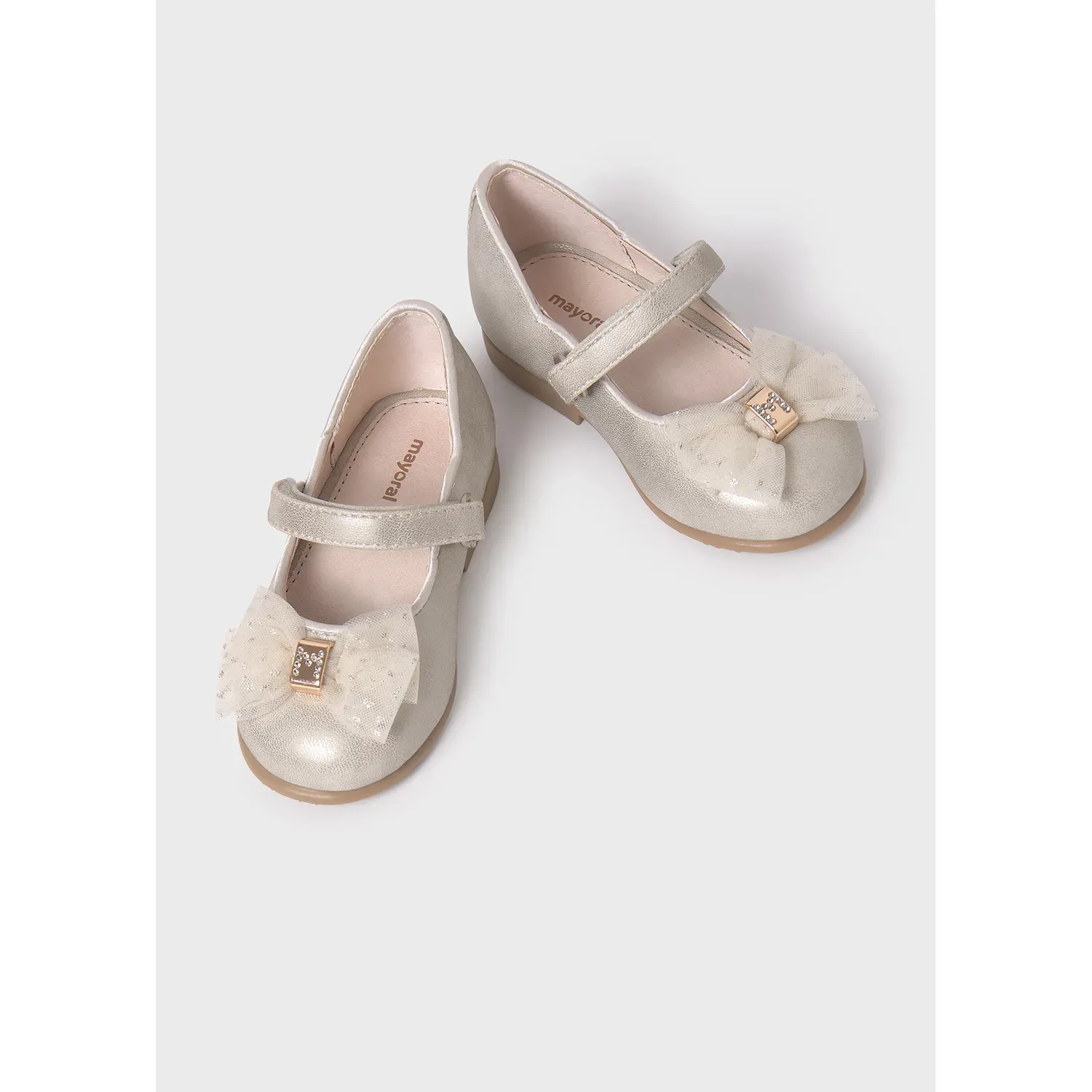 MARYJANE SHOE LIGHT GOLD TULLE BOW / 41537-024