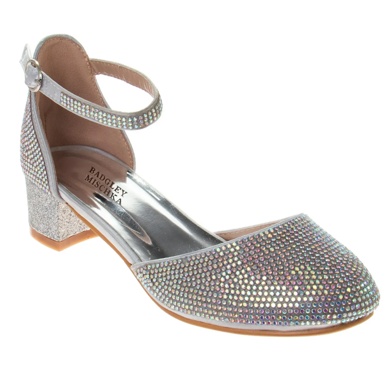 SHOE SILVER JEWEL TRIM BLOCK HEEL OPEN SIDES / BM92465N-12