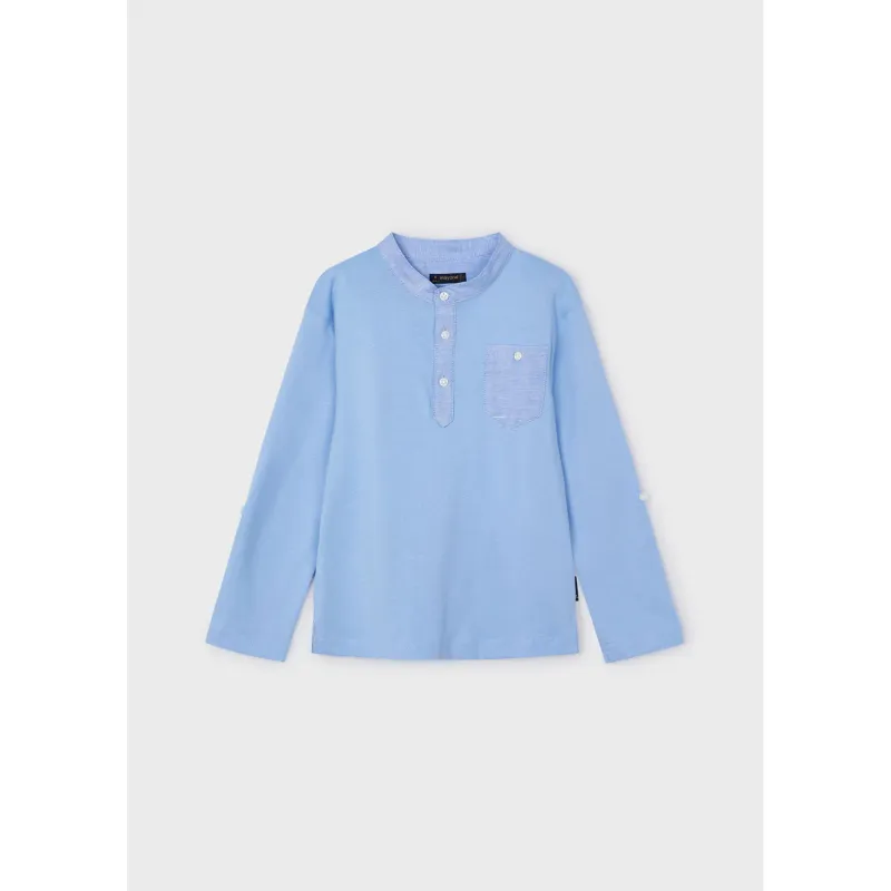 POLO TSHIRT SKY BLUE MAO COLLAR LONG SLEEVE / 3181-044