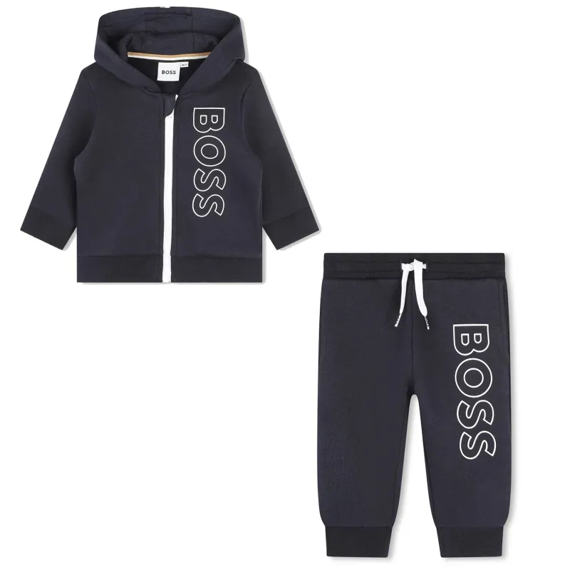 2PC TRACKSUIT NAVY HOODED WHITE BOSS LOGO / J8085-849