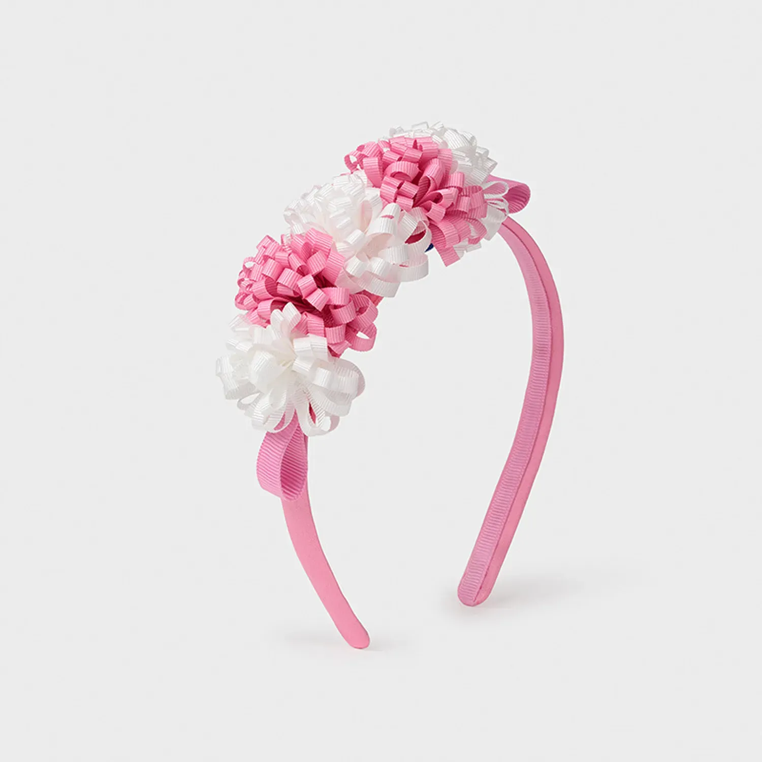 HEADBAND PINK & WHITE RIBBON FLOWER TRIM BABY / 10029