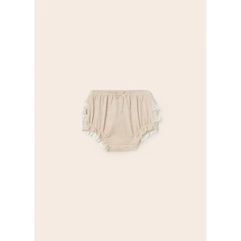RUFFLED PANTIES LINEN BEIGE WHITE LACE TRIM / 9579-087