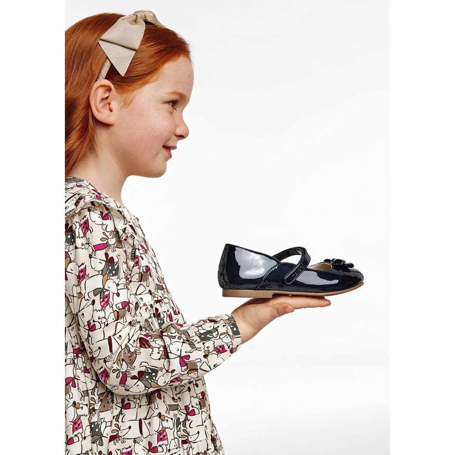 SHOE NAVY PATENT LEATHER BOW TRIM MARY JANE / 44297-46297