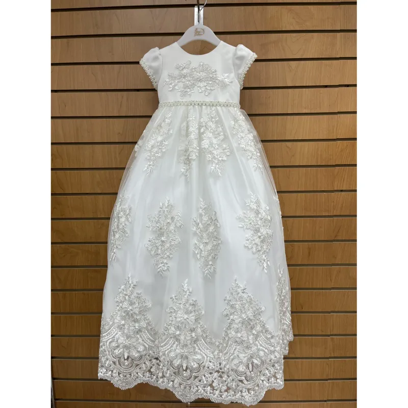 BAPTISM GOWN EMBROIDERED TULLE WITH SILVER THREAD DD / 18143