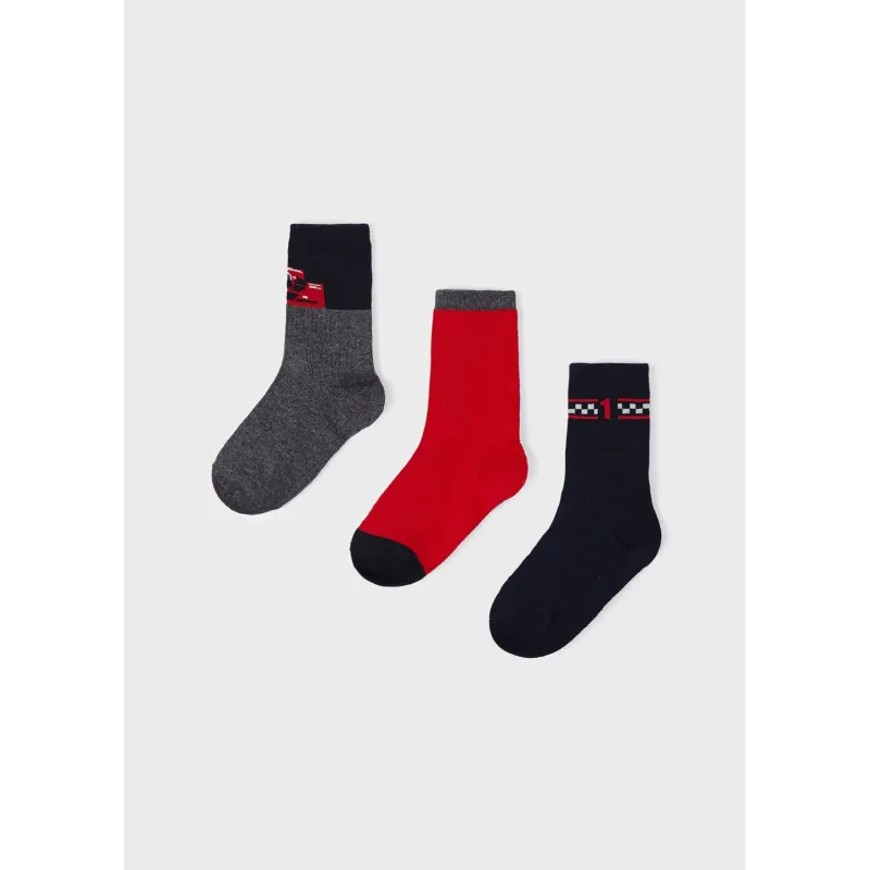 3 PC SOCK SET GREY RED & NAVY ASSORTED PRINTS / 10572-079