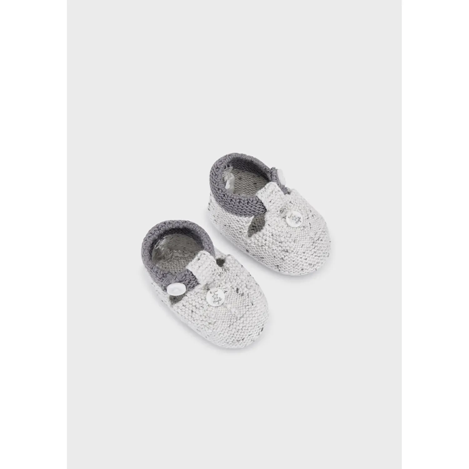 KNIT BOOTIES LIGHT & DARK GREY BUTTON TRIM / 9505