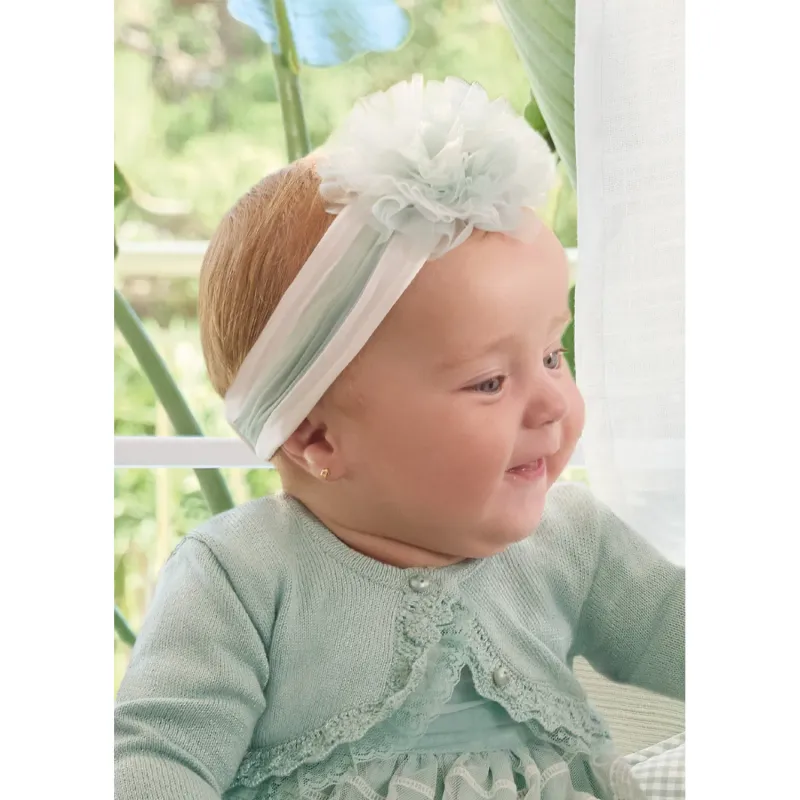 KNIT HEADBAND BLUE GREEN ORGANA FLOWER / 9728-040