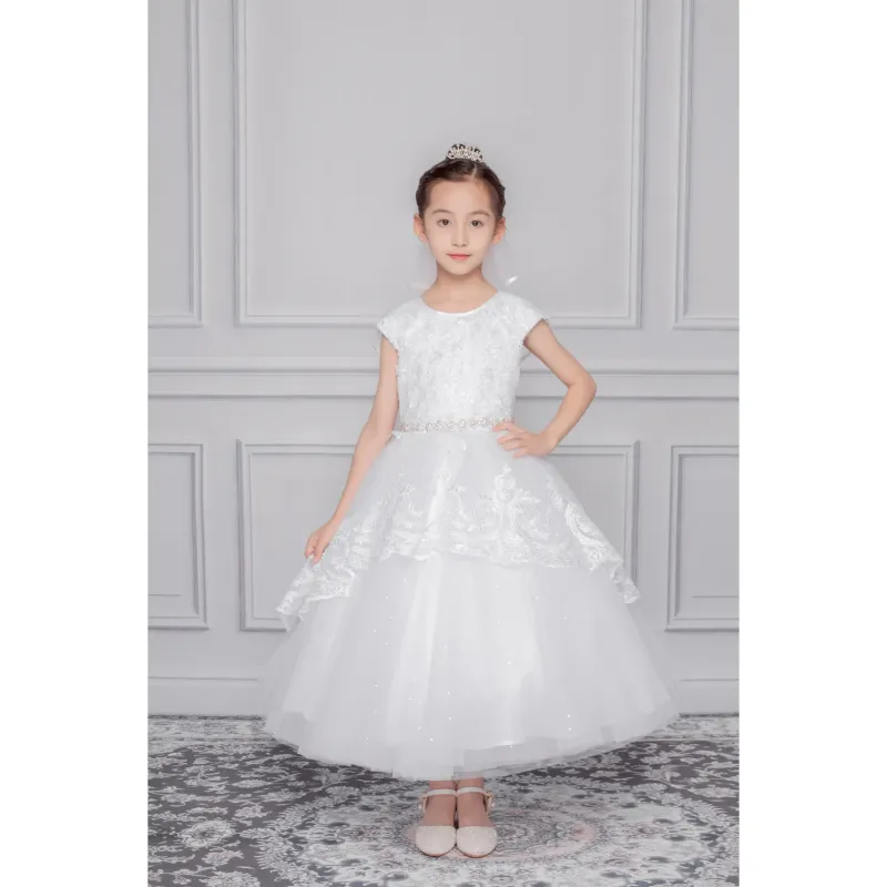 GOWN OFFWHITE LACE BODICE & OVERSKIRT RHINESTONE BELT TULLE SKIRT / Z23158