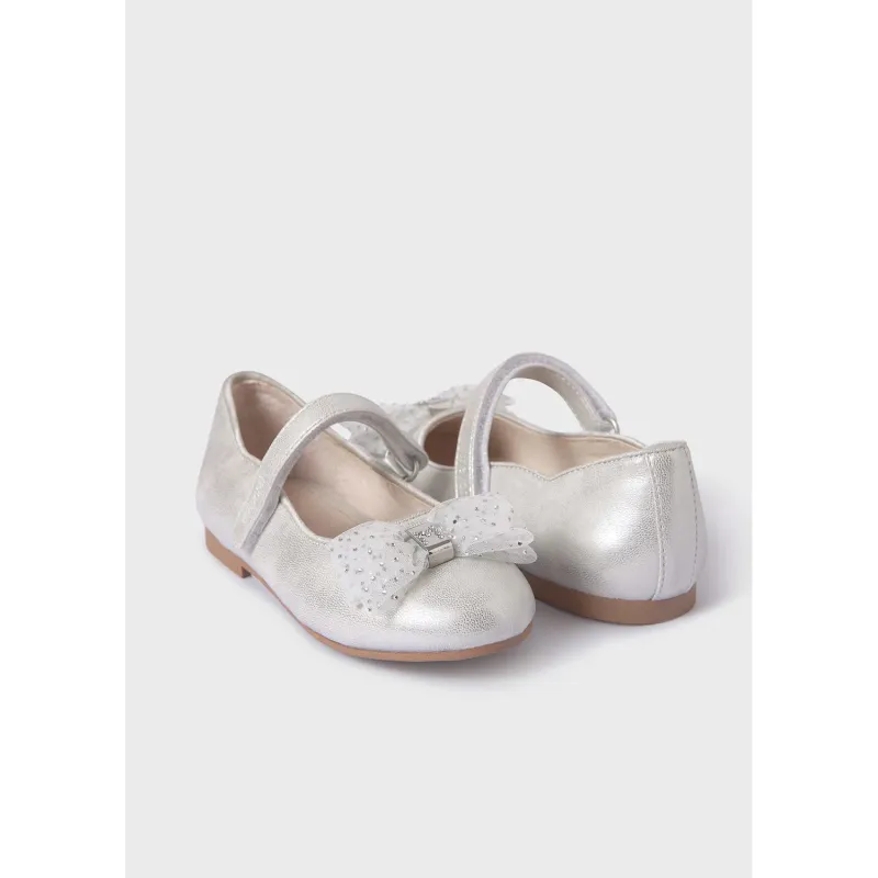 SHOE MARY JANE FLAT SILVER WITH TULLE BOW / 43.537-025
