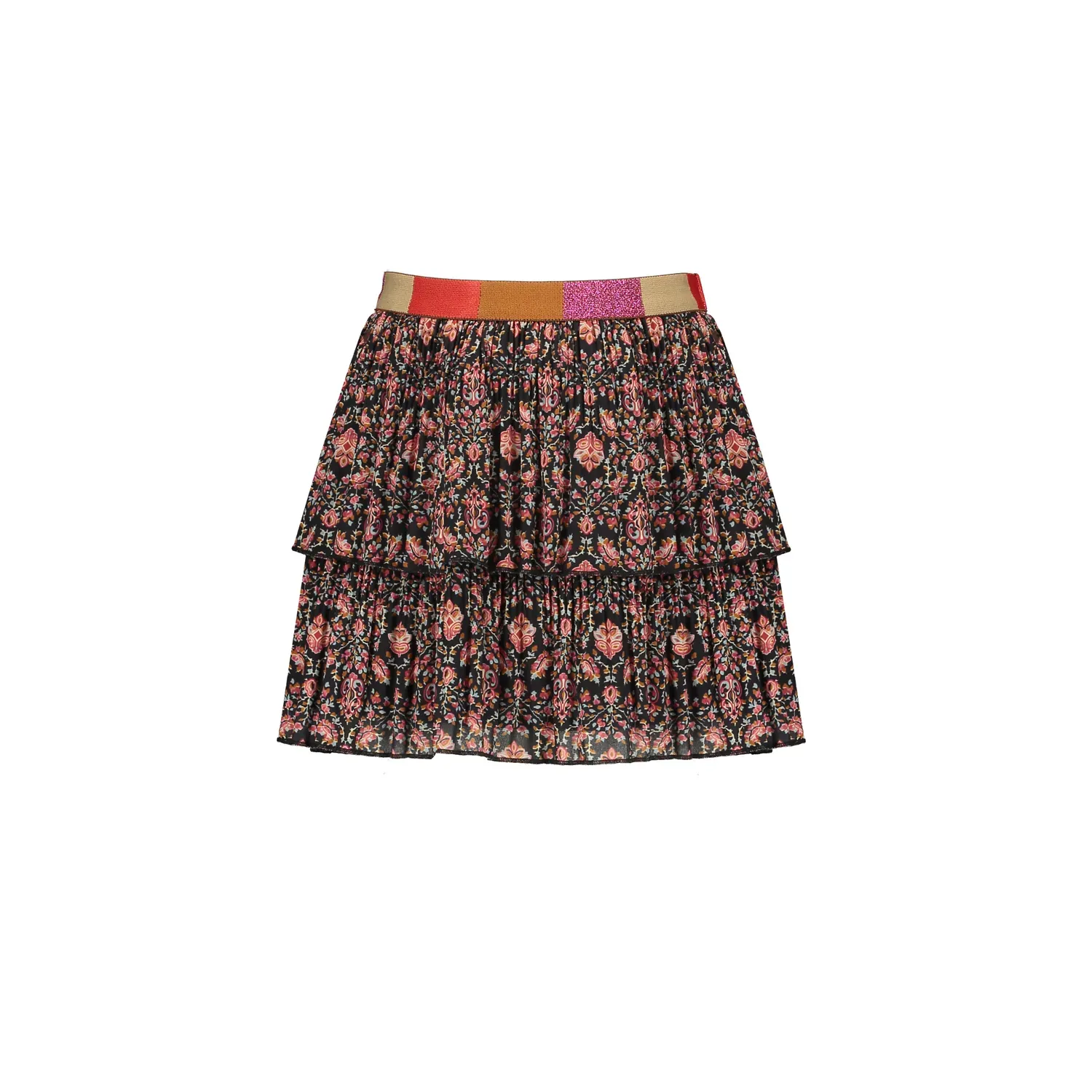 SKIRT 2 LAYERED BLACK FLORAL PRINT / 5701