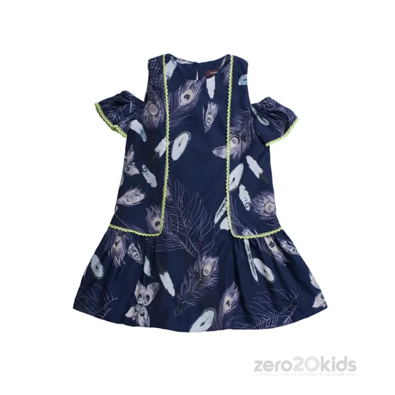 DRESS NAVY FEATHER PRNT GRN