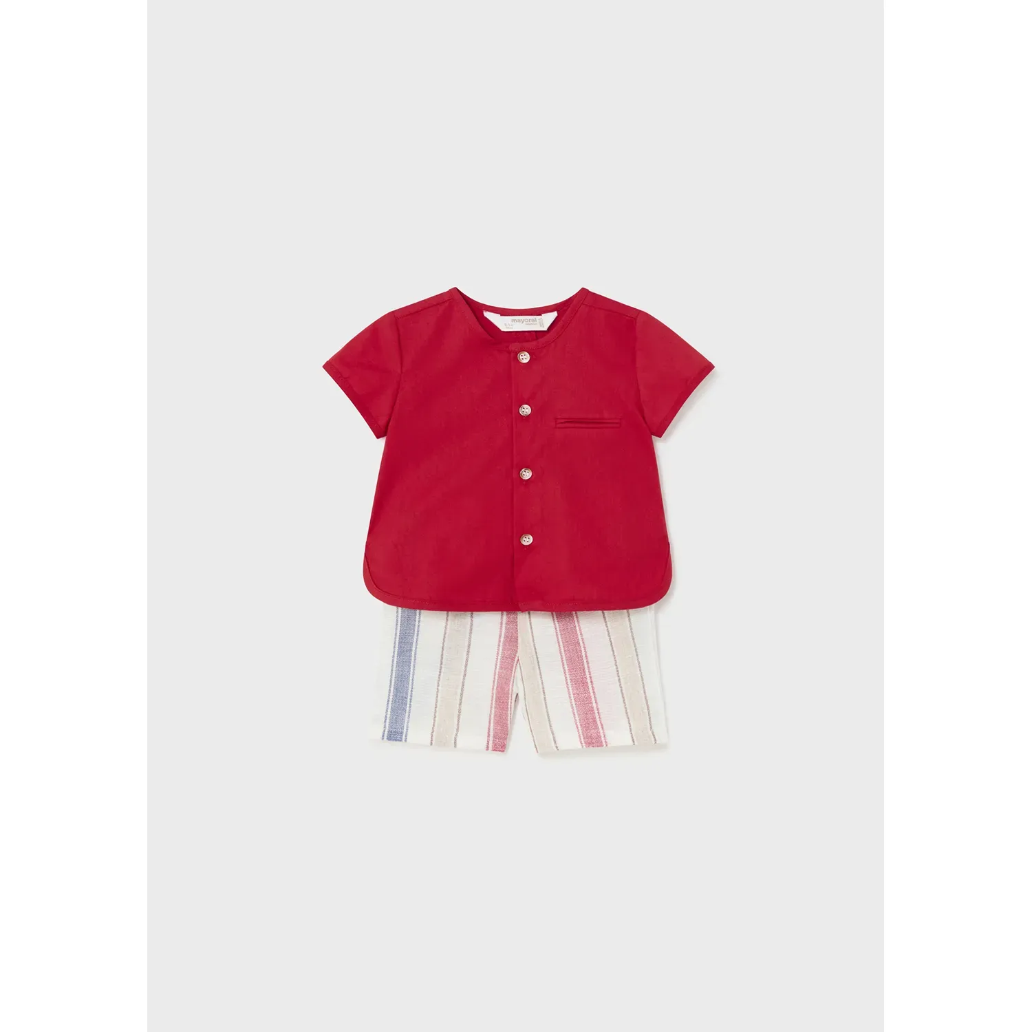 2PC SHORT SET RED SHIRT STRIPED SHORTS / 1219-058