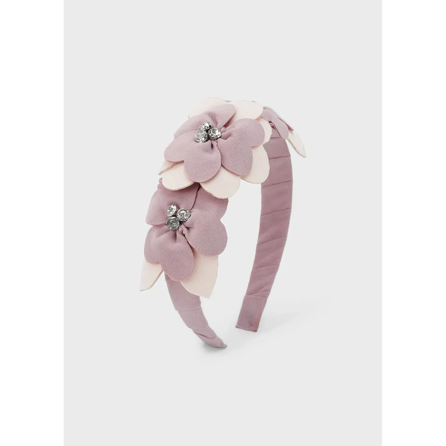 ROSE PINK HEADBAND FLOWER & RHINESTONE APPLIQUE / 837-010