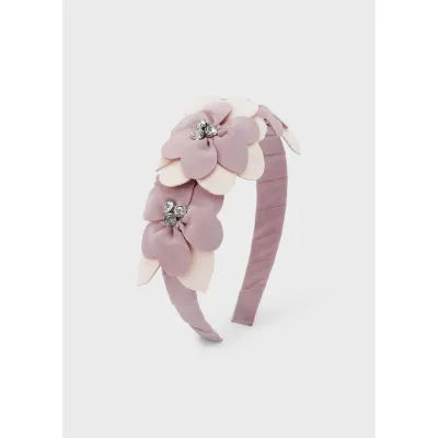 ROSE PINK HEADBAND FLOWER & RHINESTONE APPLIQUE / 837-010