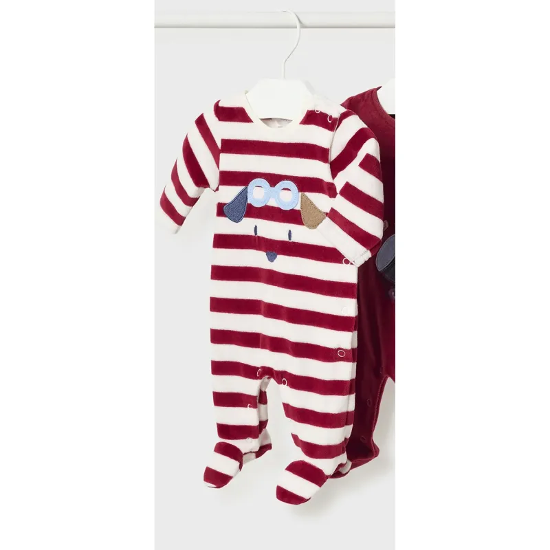 ROMPER CREAM & MAROON STRIPE SIDECLOSURE / 2753-044