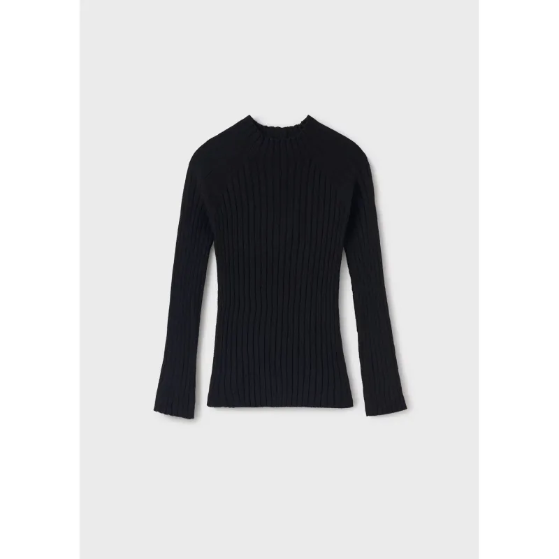 BLACK MOCKNECK TOP KNIT RIBBED LONG SLEEVE / 7001-056