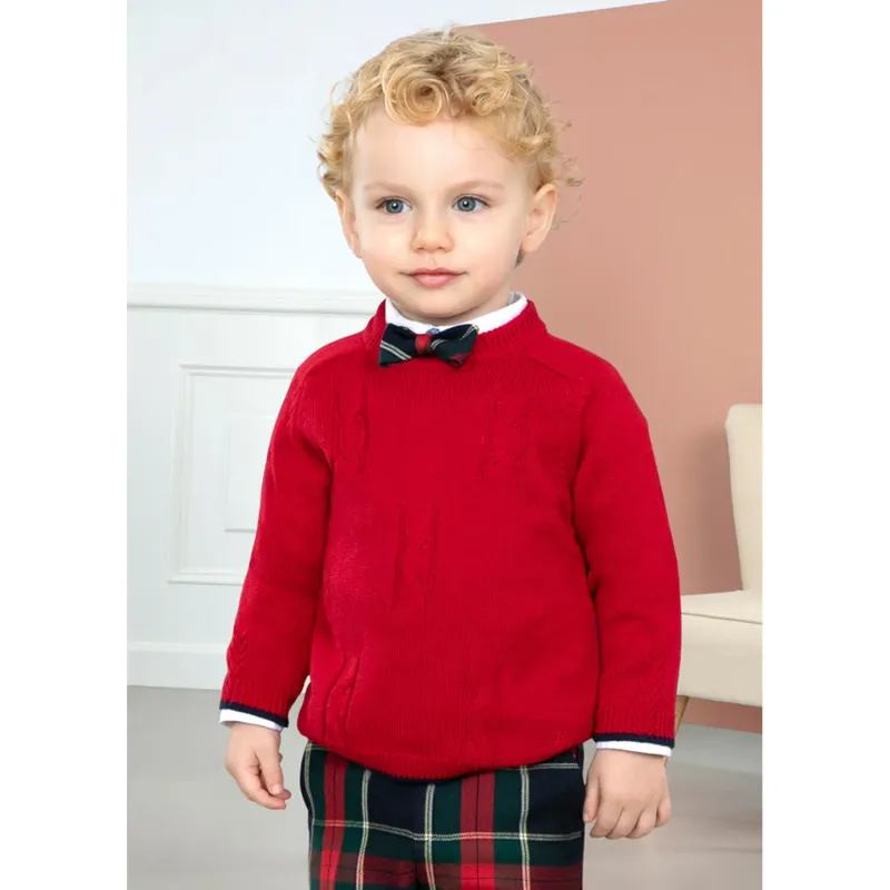 SWEATER RED KNIT NAVY TRIM / 5836-009