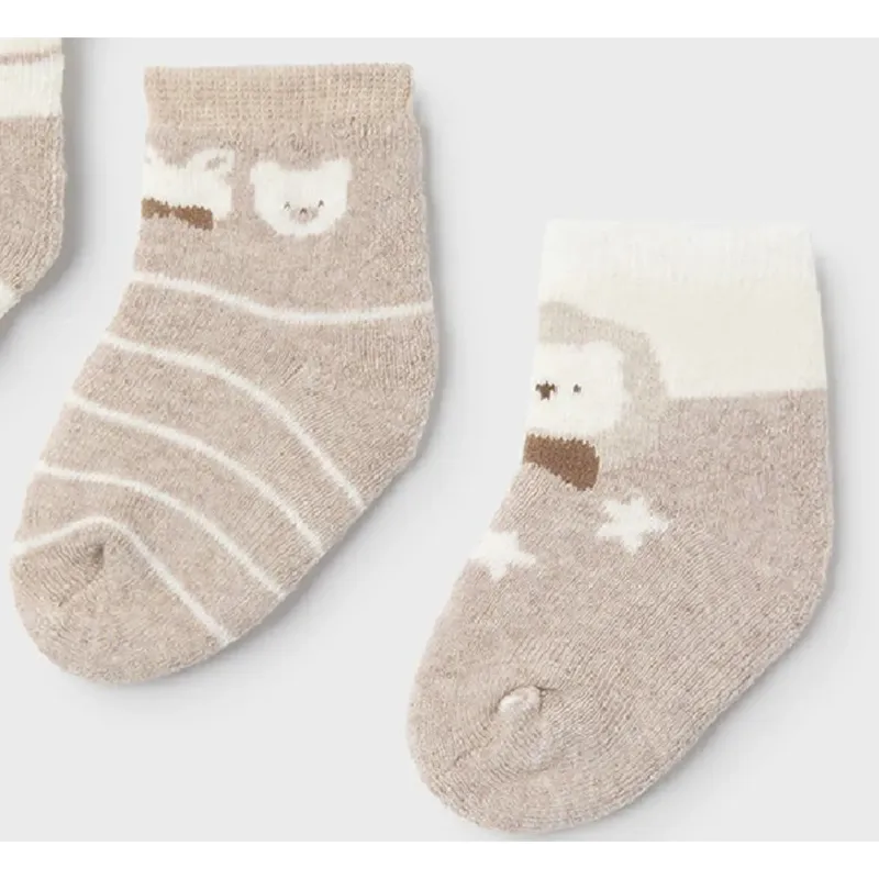 2 PC SOCK SET BROWN & BEIGE STARS OR STRIPES NO CUFF / 9653-014