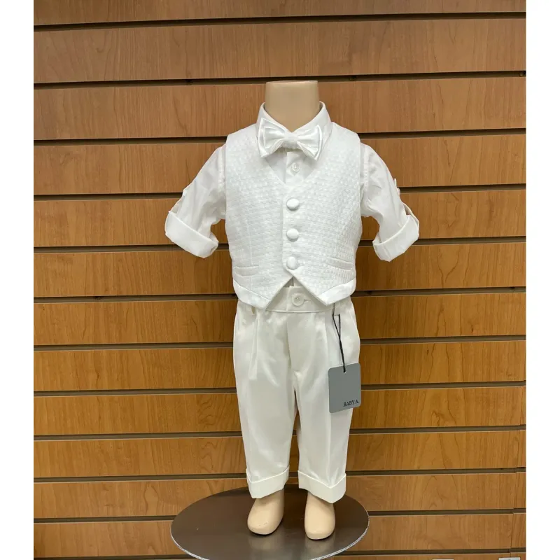 4PC VEST SET CREAM SATIN TRIM-VEST-ONZIE SHIRT PANT-BOWTIE / A2803-BY