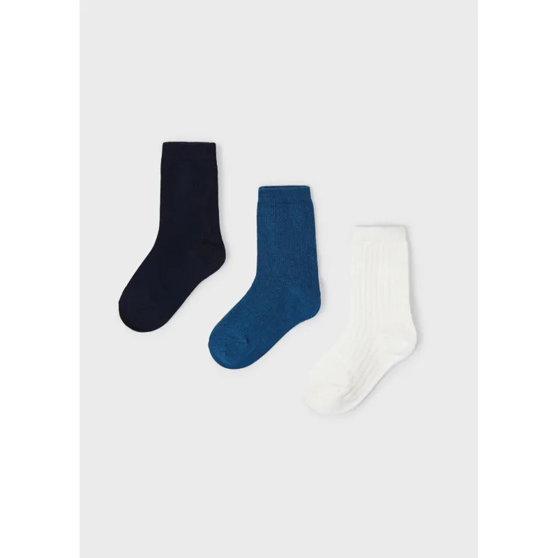 3PC SOCK SET WHITE NAVY & STEEL BLUE / 10575-094