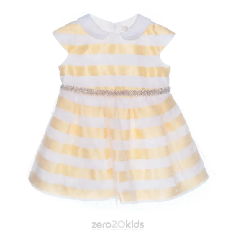 DRESS249 YEL / WHT STRP TUL O /