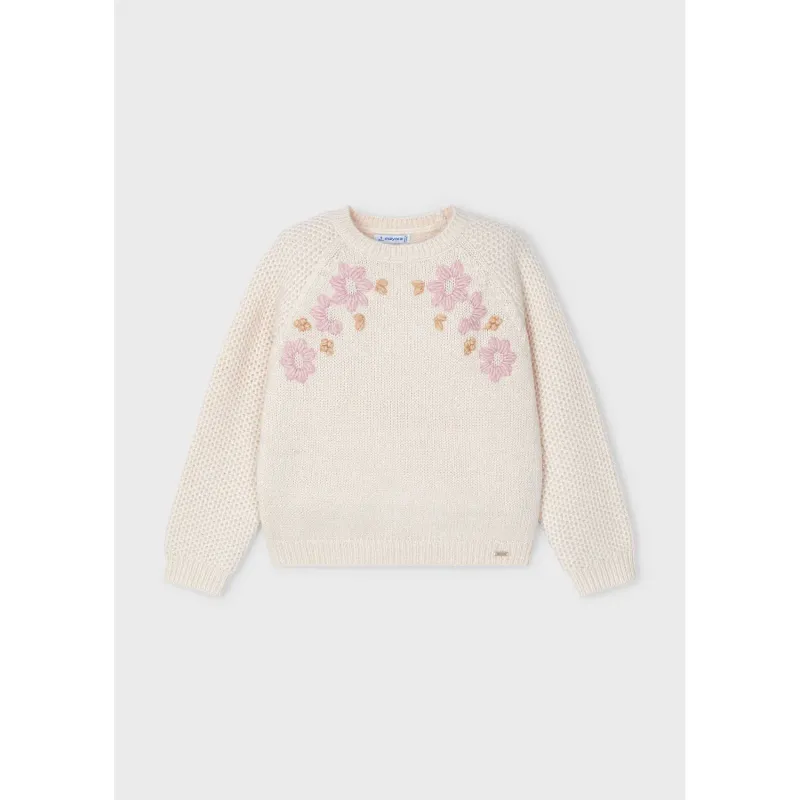 PEACH KNIT SWEATER FLOWER APPLIQUE / 4354-083