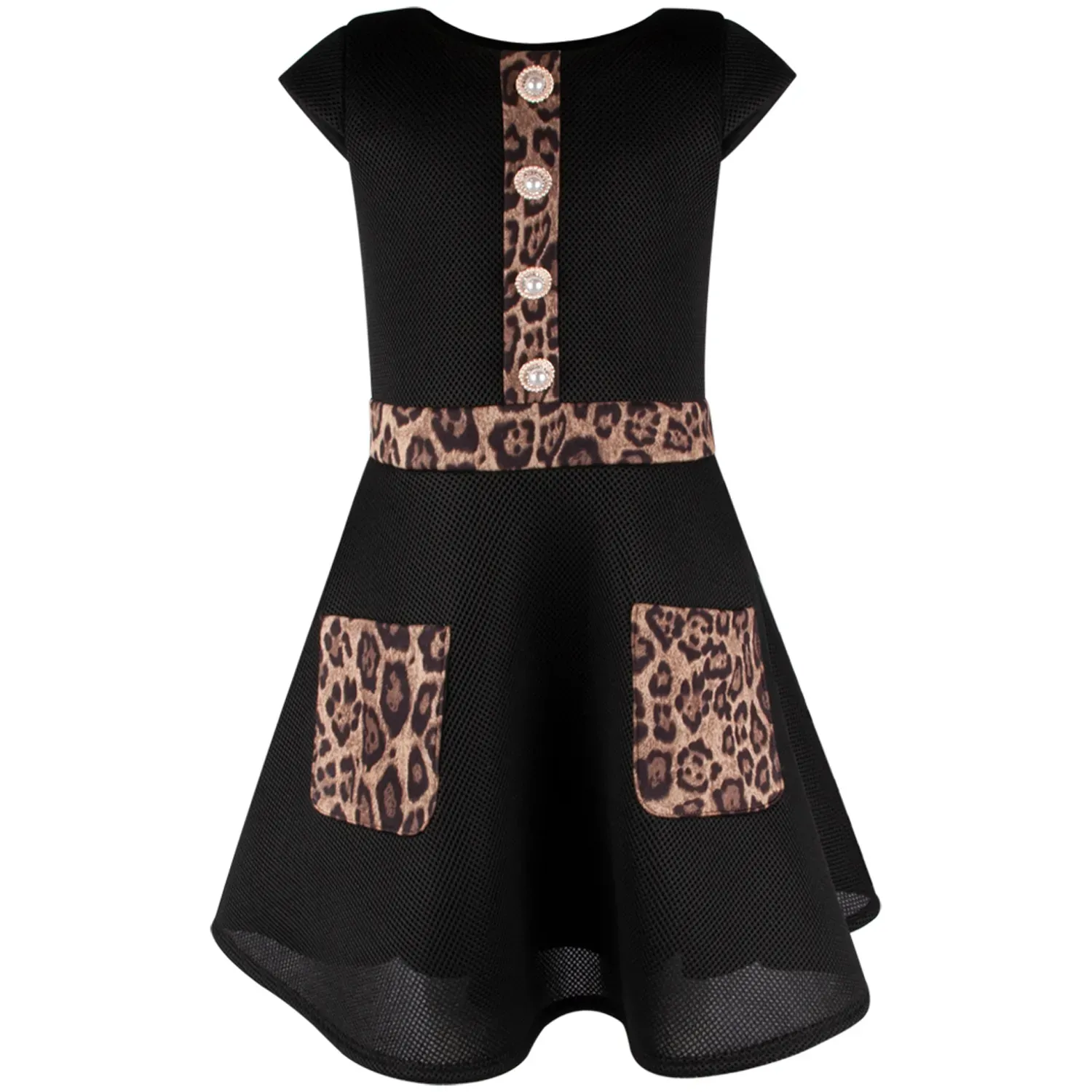 DRESS BLACK NEOPRENE CUTOUT LEOPARD POCKETS & TRIM & PEARL BUTTONS / 5131F