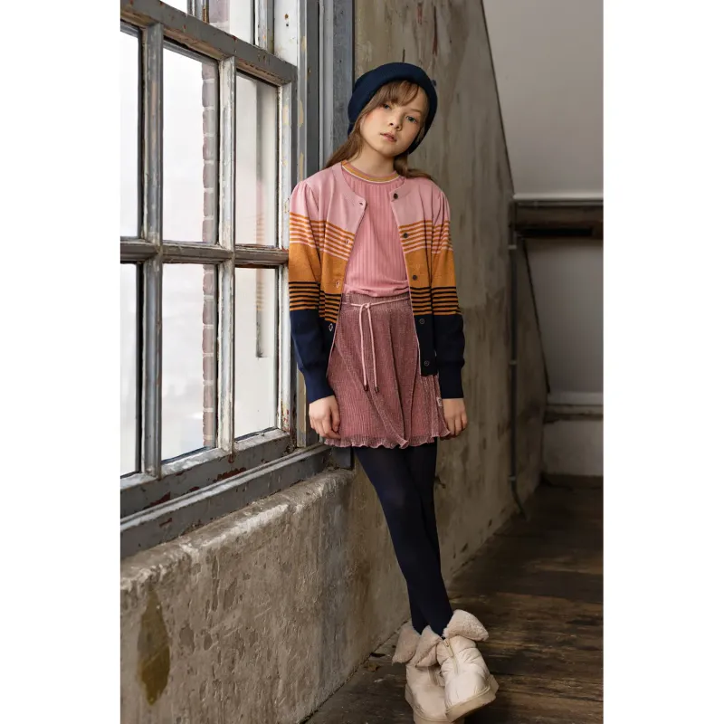 CARDIGAN STRIPED PINK GOLD & NAVY FINE KNIT / N308-5313-110