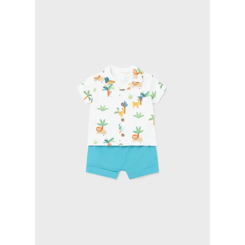 2PC SHORT SET WHITE ANIMAL PRINT TOP BLUE SHORTS / 1222-071