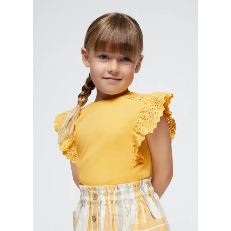 TSHIRT YELLOW EYELET FLOUNCE AT SLEEVE / 3082-025