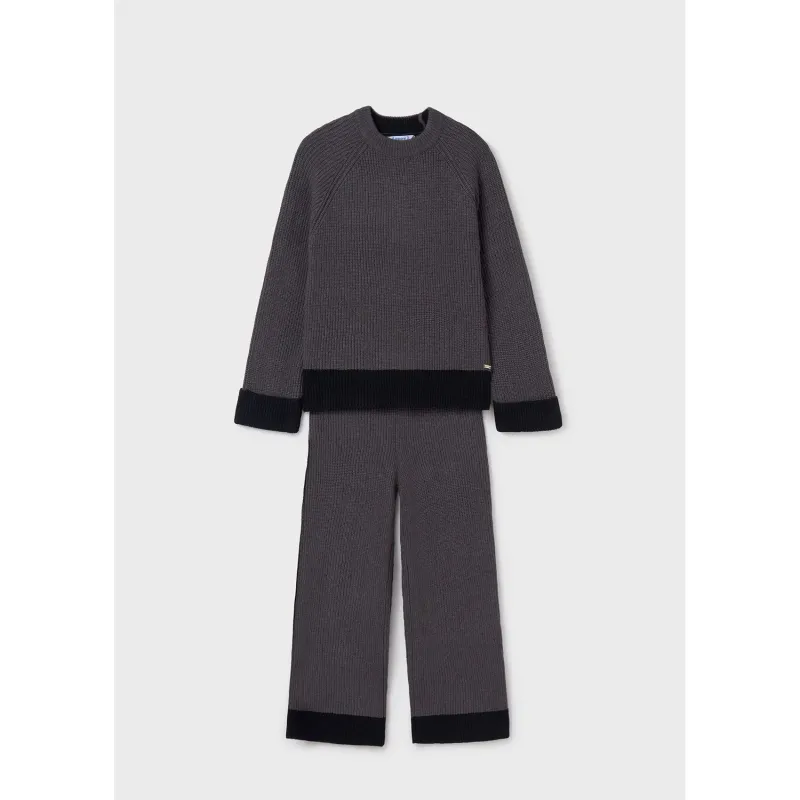 2PC CHARCOAL KNIT PANT SET BLACK TRIM / 7554-097