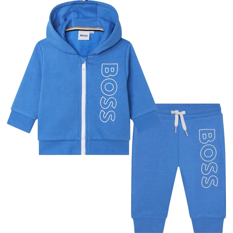 2PC TRACKSUIT LIGH BLUE HOODED WHITE BOSS LOGO / 8085-846