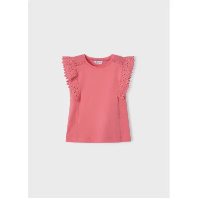 TSHIRT PINK CROCHET CAP SLEEVE TRIM / 3061-071