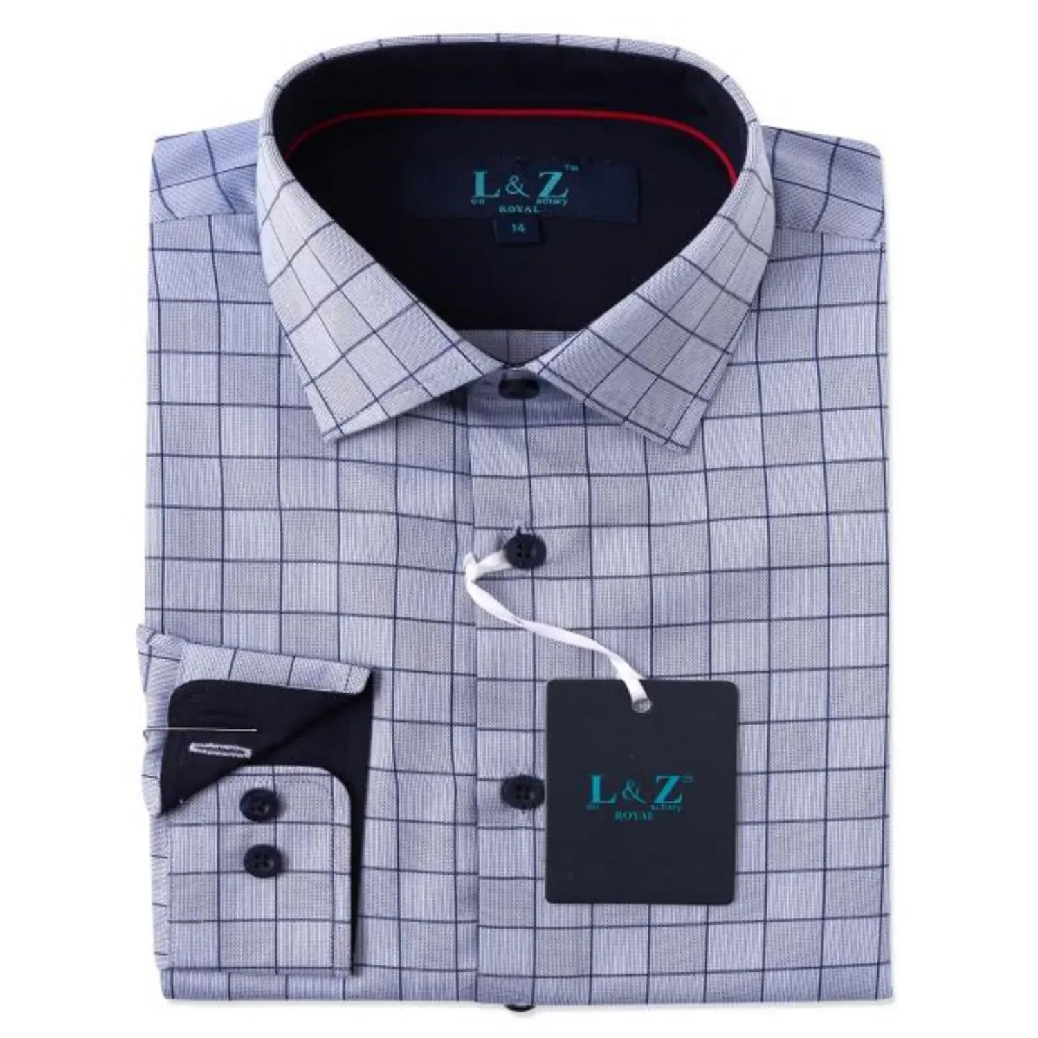 SHIRT SLATE & NAVY WINDOW PANE PRINT NAVY CONTRAST CUFF & NECKLINE / 5954