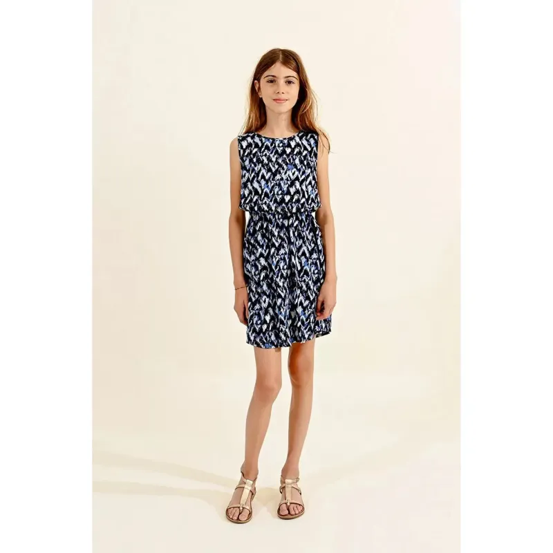DRESS WOVEN BLUE & NAVY PRINT OPEN BACK / MMG873CP
