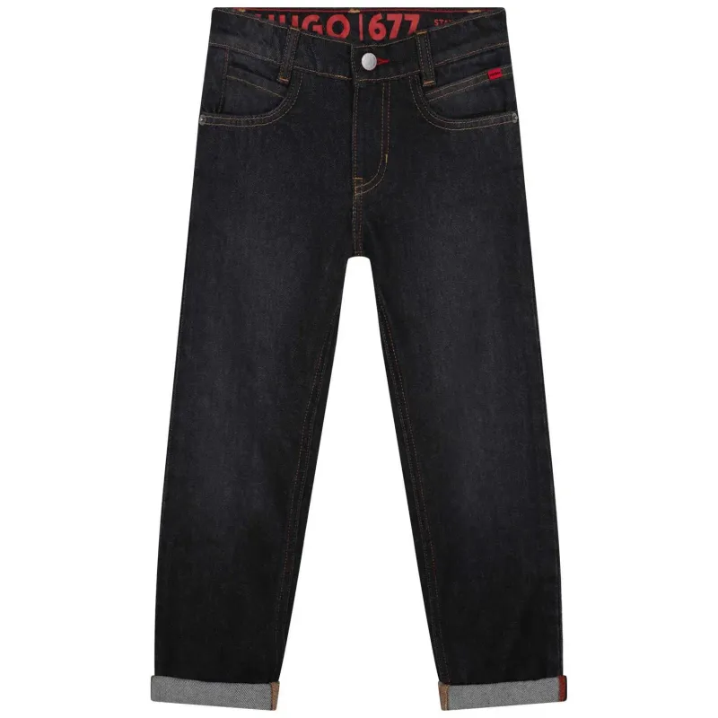 DENIM JEAN BLACK HUGO 677 REGULAR FIT YELLOW STITCHING / G24124-Z11