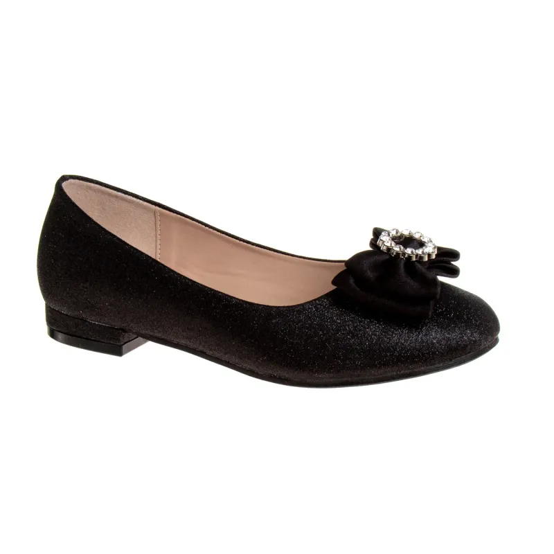 SHOE BLACK SHIMMER SATING BOW & RHINESTONE TRIM / BM92460M-15
