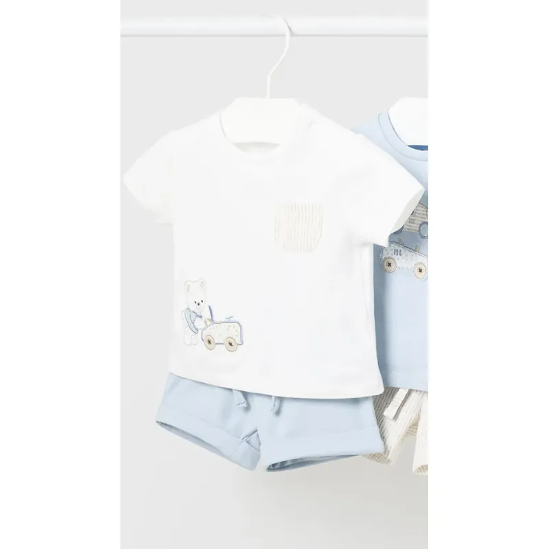 2PC SHORT SET WHITE TSHIRT BLUE SHORTS / 1626-017