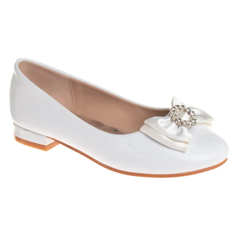 SHOE WHITE PATENT SATIN BOW & RHINESTONE TRIM / BM92460M-15