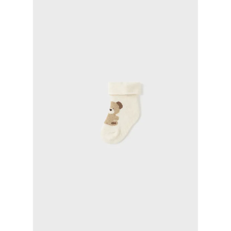 NON SLIP SOCKS BEIGE BEAR PRINT / 9654-019