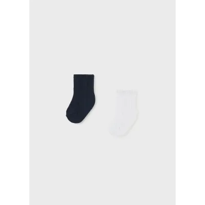 2PC SOCK SET WHITE & NAVY DRESSY / 9708-074