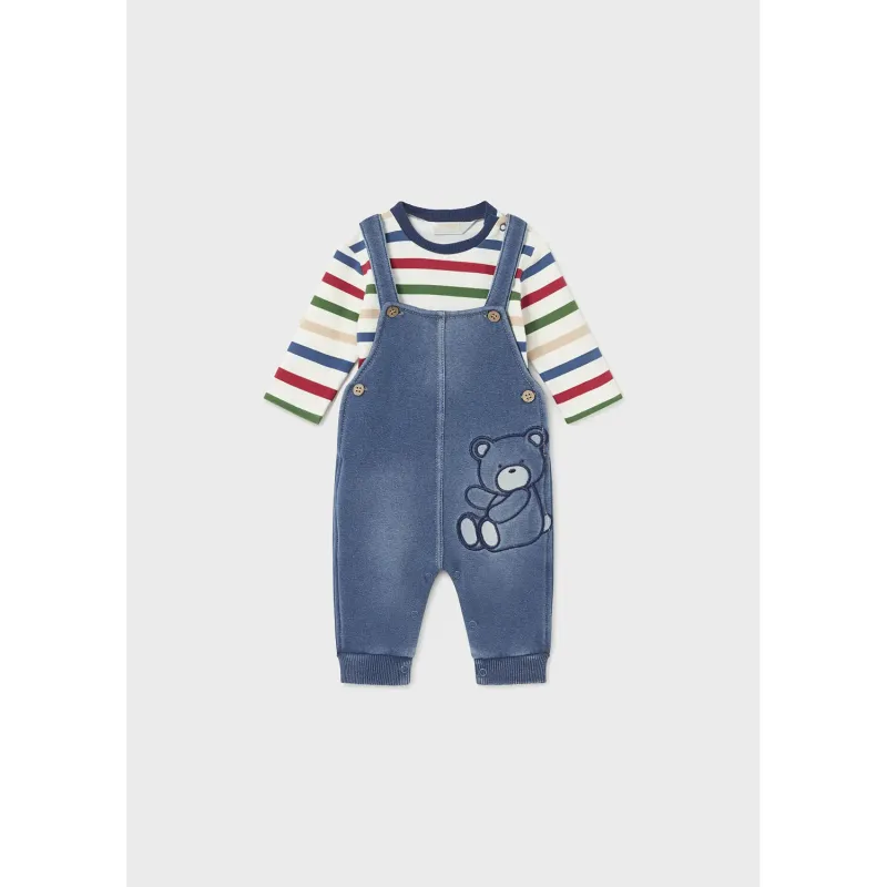 2PC MID BLUE OVERALL SET MCL STRIPED TSHIRT / 2633-054