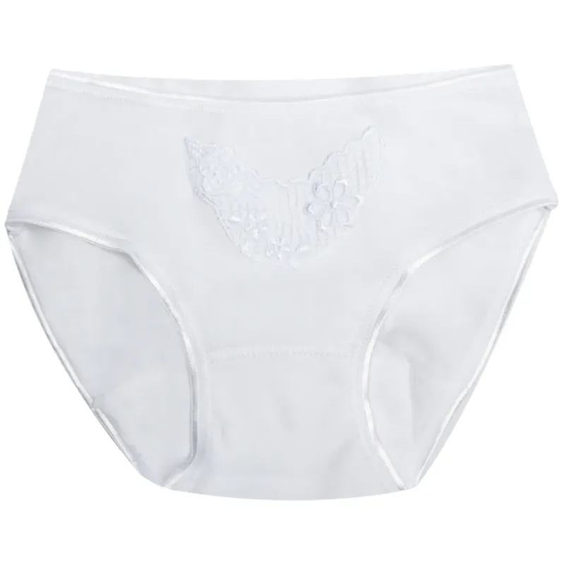 GIRL'S BREIF UNDERWEAR LACE FLOWER TRIM WHITE / 681