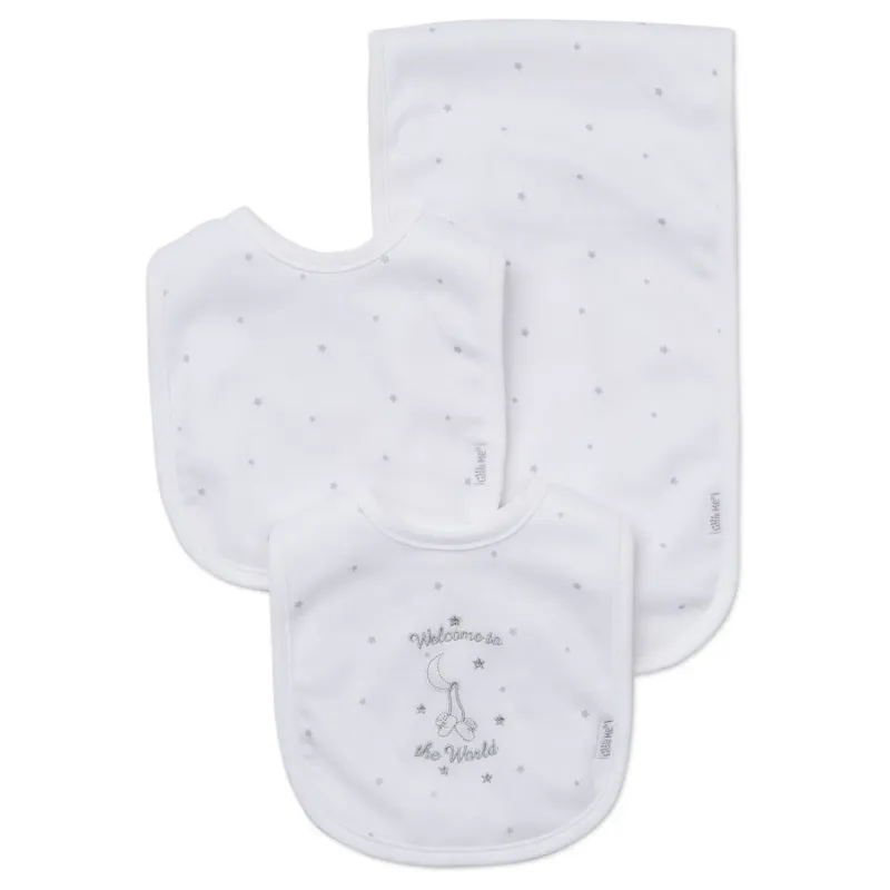 3 PC BIB & BURPER SET WHITE WELCOME TO THE WORLD / LB404034N