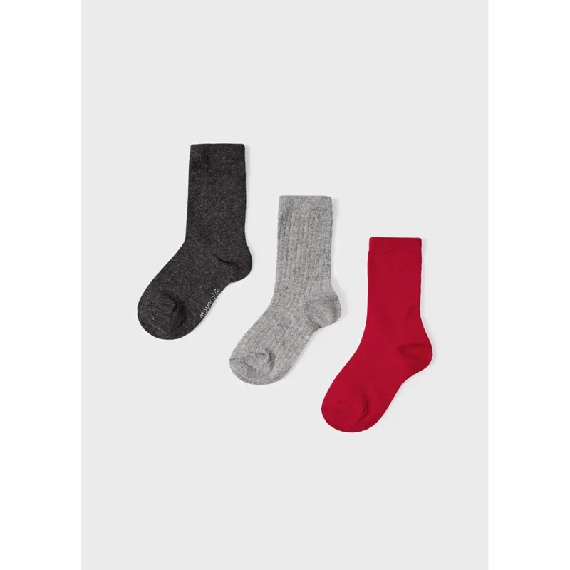 3 PC SOCK SET GREY RED & CHARCOAL / 10320