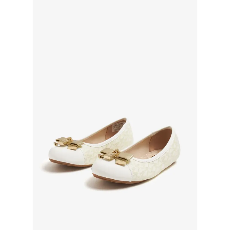 SHOE WHITE GOLD MK ALLOVER PRINT GOLD BOW TRIM / MK100816C-715