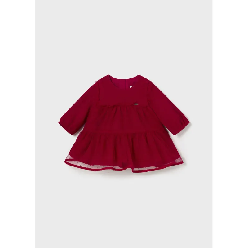 RED TULLE DRESS DOT PRINT LONG SLEEVE / 2805-077