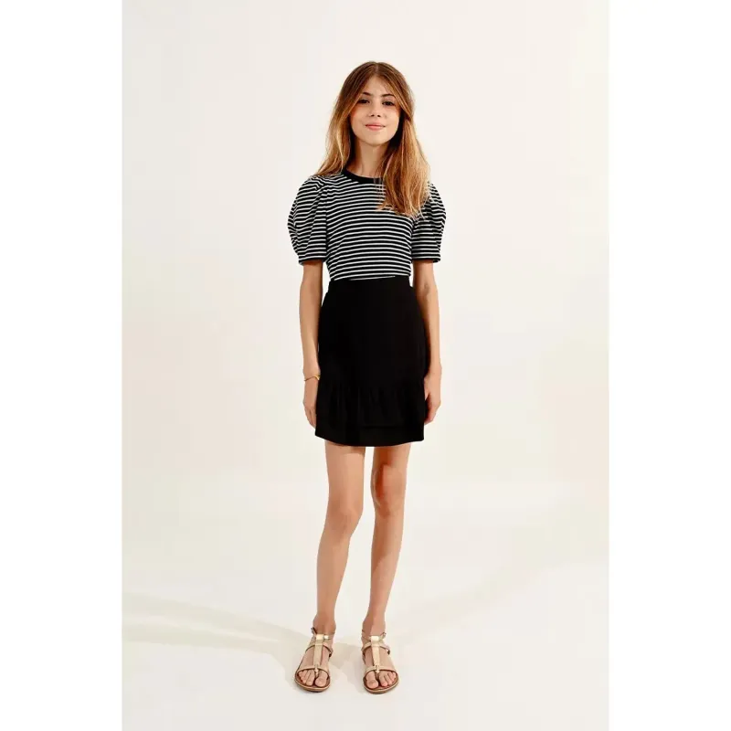 SKIRT BLACK WOVEN 2 TIER FLOUNCE HEMLINE / MMN139ACP