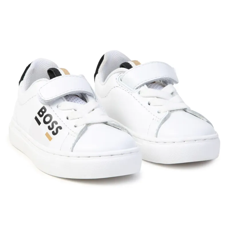 WHITE SNEAKER SHOE ELASTIC LACE & VELCRO BLACK TRIM / 51341-10P
